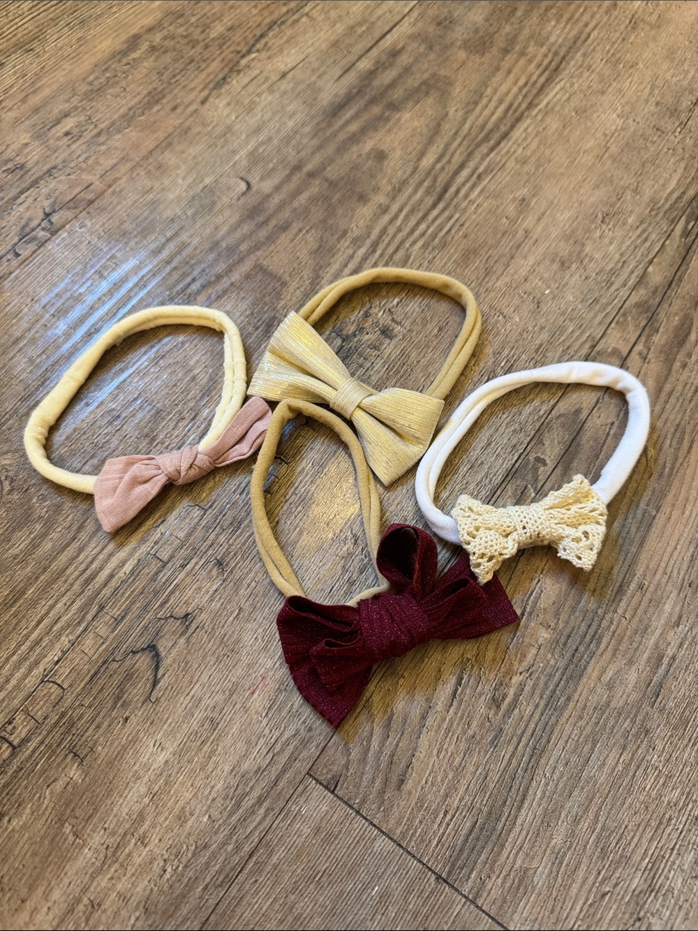 Girls Bow Elastic Headband Set in Yellow, Pink, Cream & Maroon
